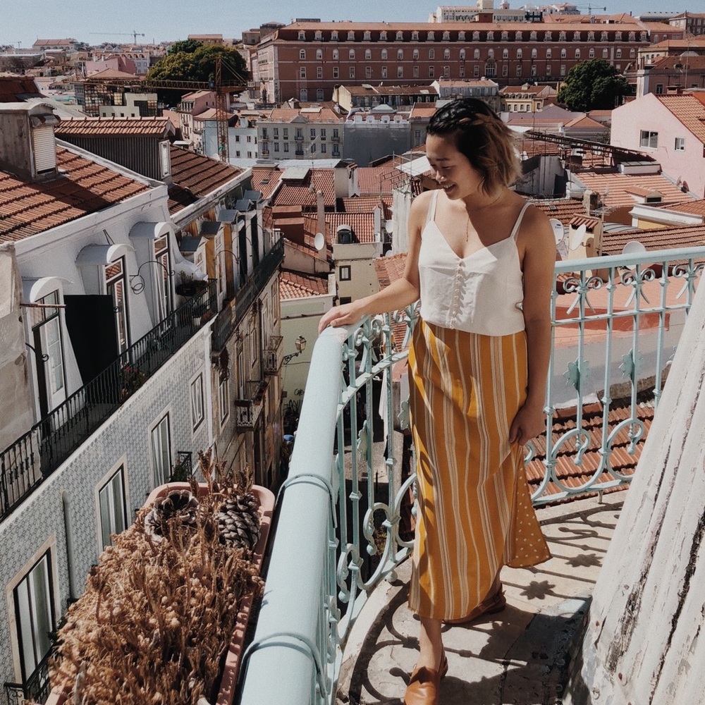 Yellow midi skirt with slit